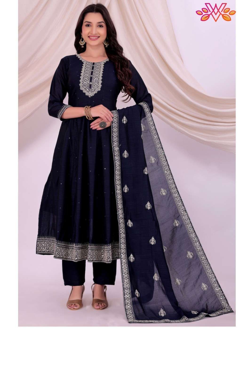 Blue Anarkali Style Embroidery Work Salwar Suit
