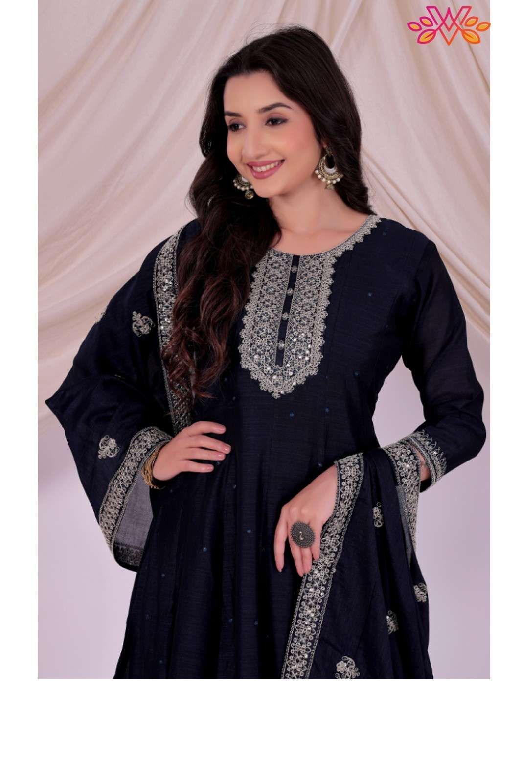 Blue Anarkali Style Embroidery Work Salwar Suit