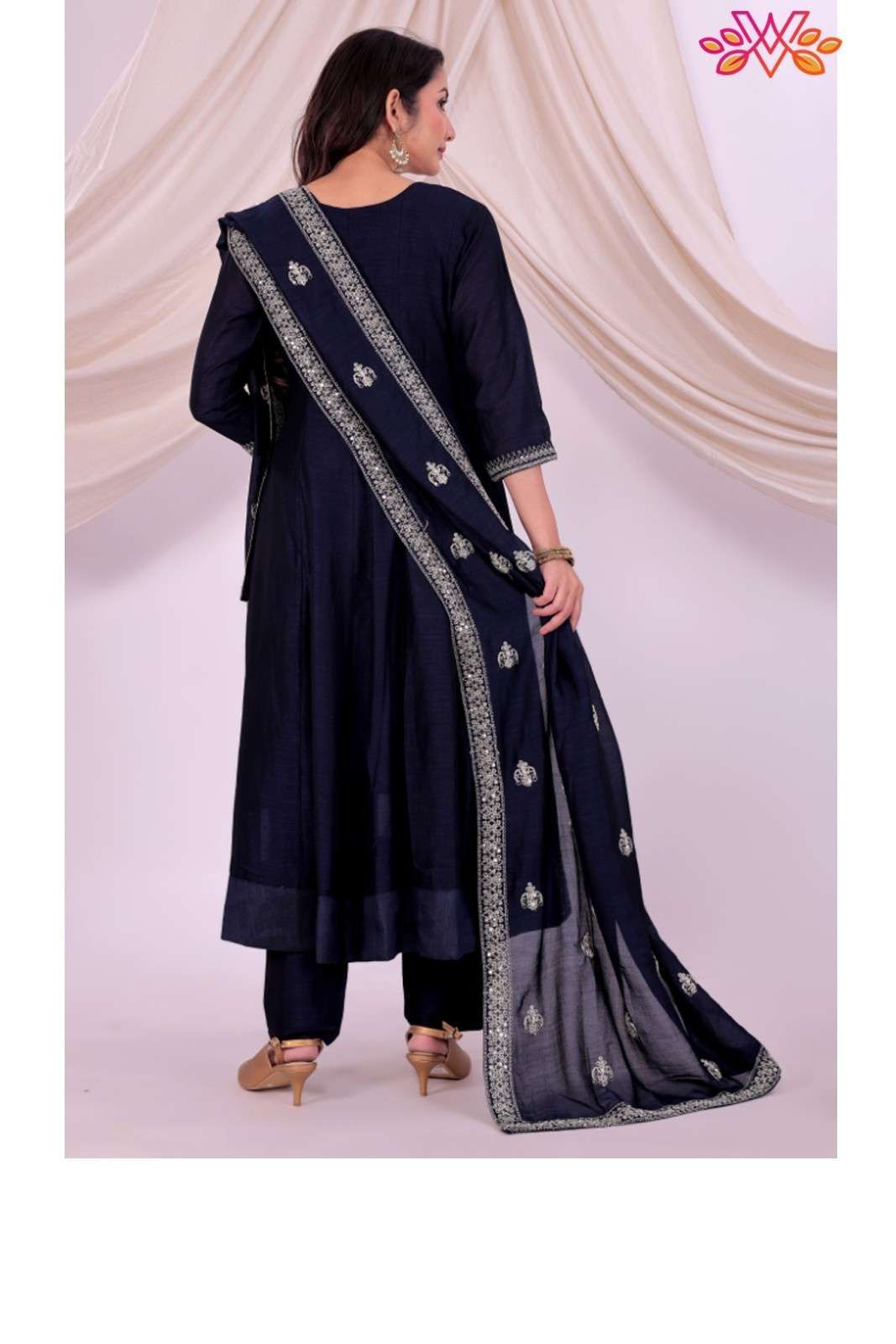 Blue Anarkali Style Embroidery Work Salwar Suit